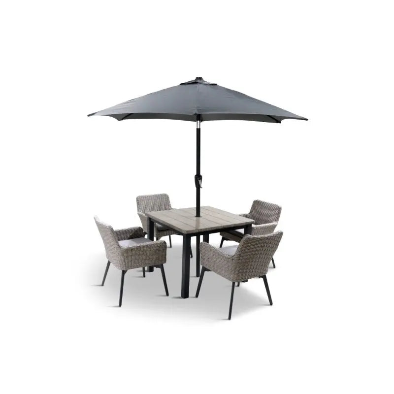 LeisureGrow Oslo | 4 Seat Square Dining Set with 2.5m Deluxe Parasol - Outdoor CNTR