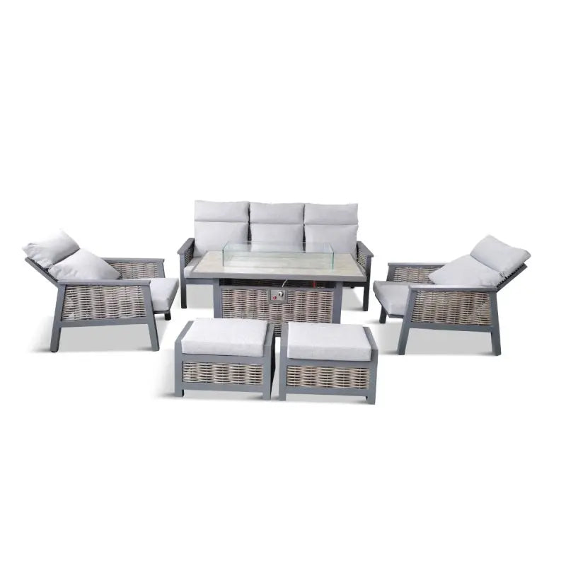 LeisureGrow Seville | Lounge Dining Set with Gas Firepit Table - Outdoor CNTR