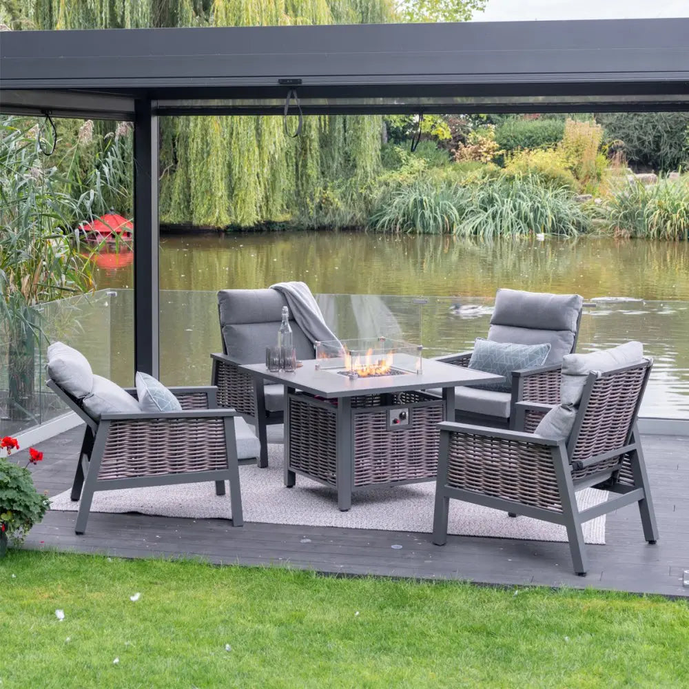 LeisureGrow Seville | Relaxer Set with Gas Firepit Table - Outdoor CNTR