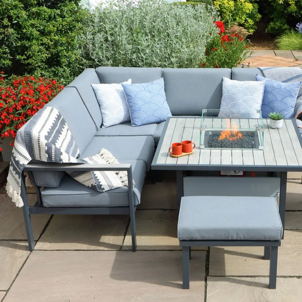 LeisureGrow Turin | Compact Modular Dining Set with Rectangular Gas Firepit - Outdoor CNTR