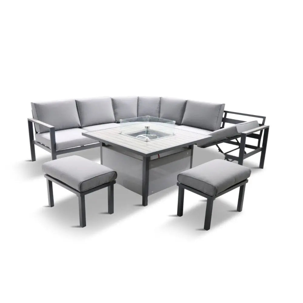 LeisureGrow Turin | Large Modular Dining Set with Gas Firepit - Outdoor CNTR