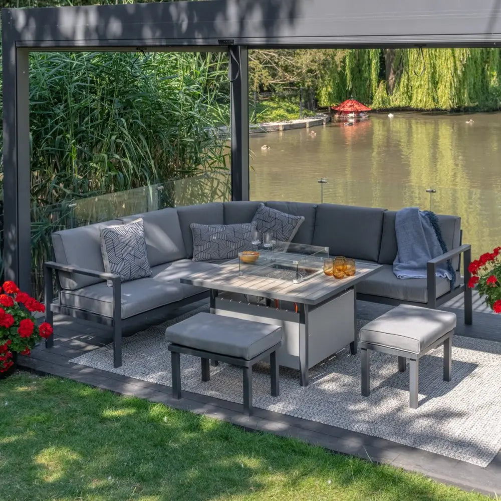 LeisureGrow Turin | Large Modular Dining Set with Gas Firepit - Outdoor CNTR