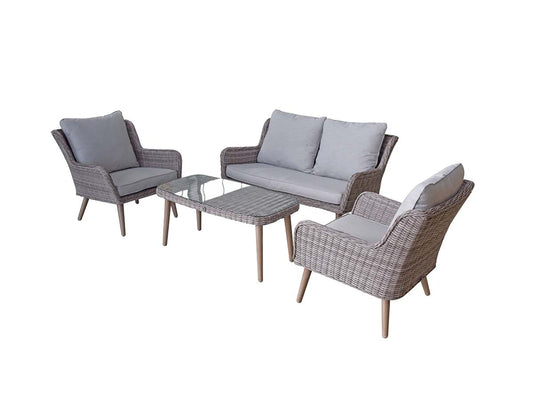 Signature Weave Danielle | Grey Four Seater Sofa Set with Pale Grey Cushions and Retro Legs
