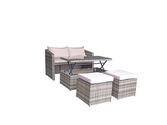Signature Weave Gemma | Brown Compact Sofa with 2 Ottomans and Lift Up Coffee Table