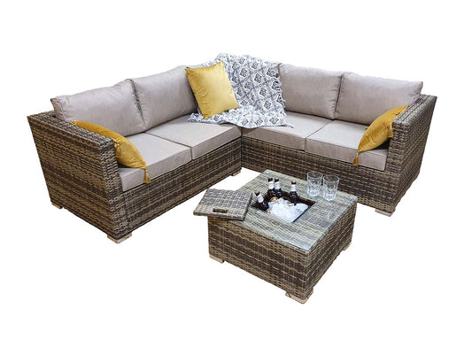 Signature Weave Georgia | Brown/Nature Weave Corner Sofa with Ice Bucket in Coffee Table