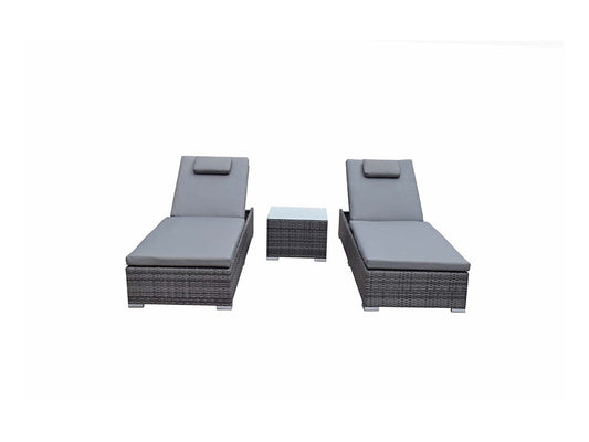 Signature Weave Jessica | Grey Pair Of Loungers with Drinks Table