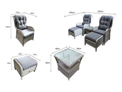 Signature Weave Meghan | Grey Five Piece Reclining Lounge Set with Pale Grey Cushion