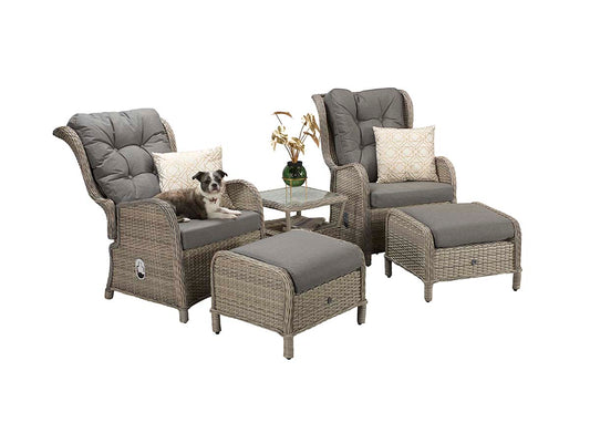 Signature Weave Meghan | Grey Five Piece Reclining Lounge Set with Pale Grey Cushion